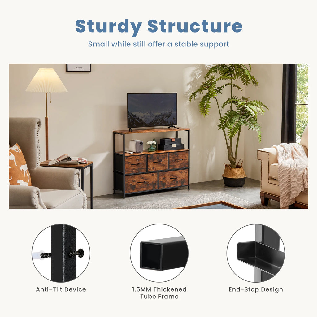 Fireplace TV Stand with 5 Fabric Drawers
