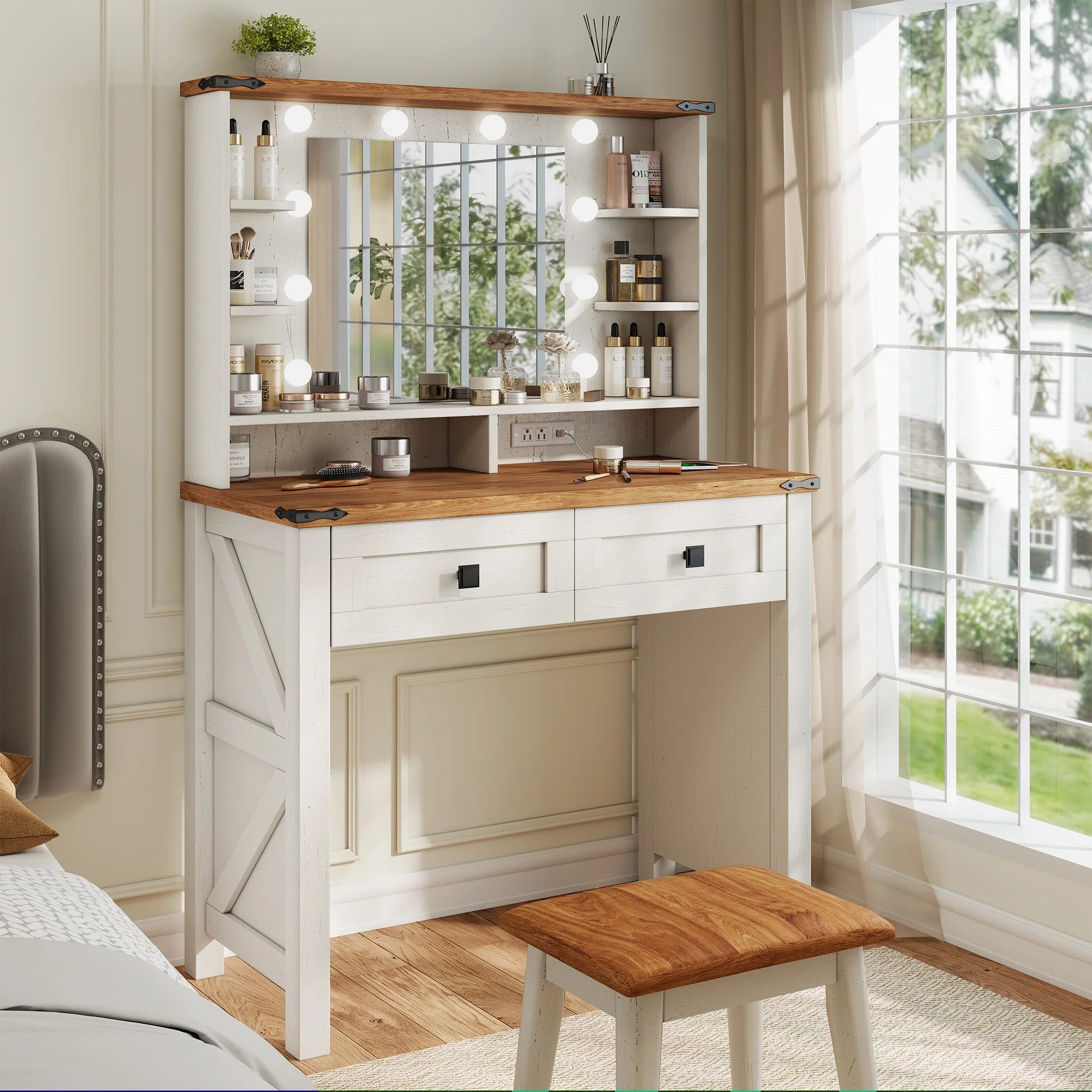 Small Vanity Desk with Mirror and Lights
