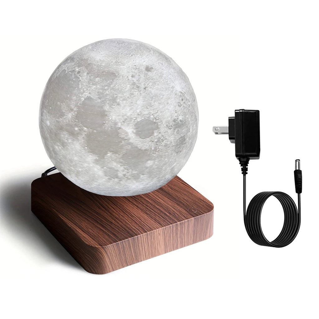 Floating Rotating LED Moon Lamp with Wooden Base,