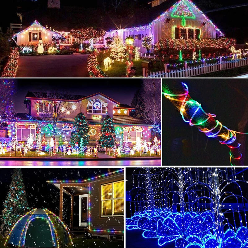 Solar Rope LED Lights Waterproof Outdoor w/ 8 Modes