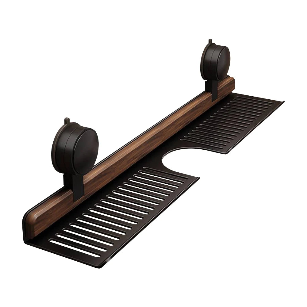 Walnut Suction Cup Bathroom Shelf No Drilling