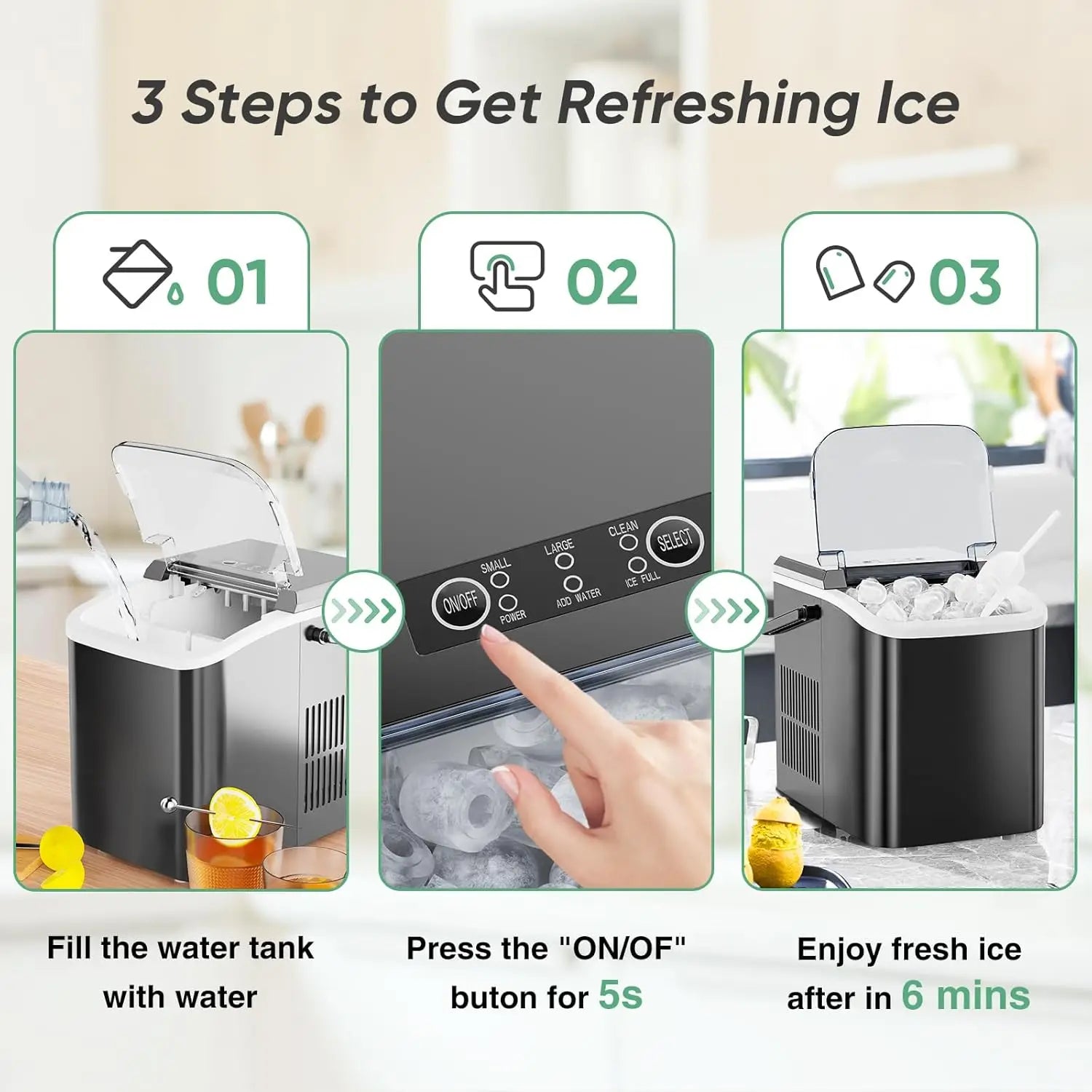 Portable Countertop Ice Maker, Self-Cleaning