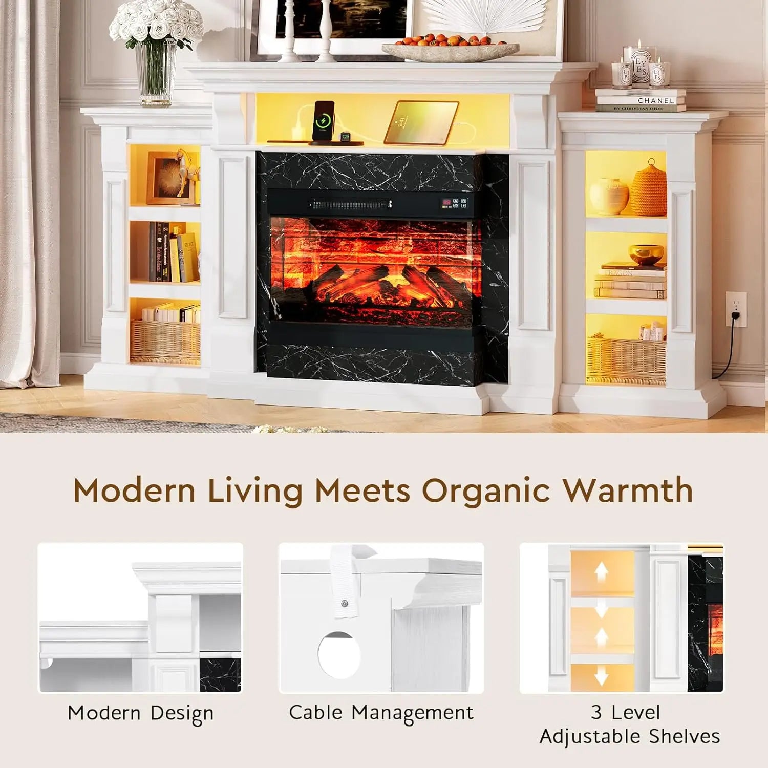 72'' Electric Fireplace Heater, TV LED Media Console