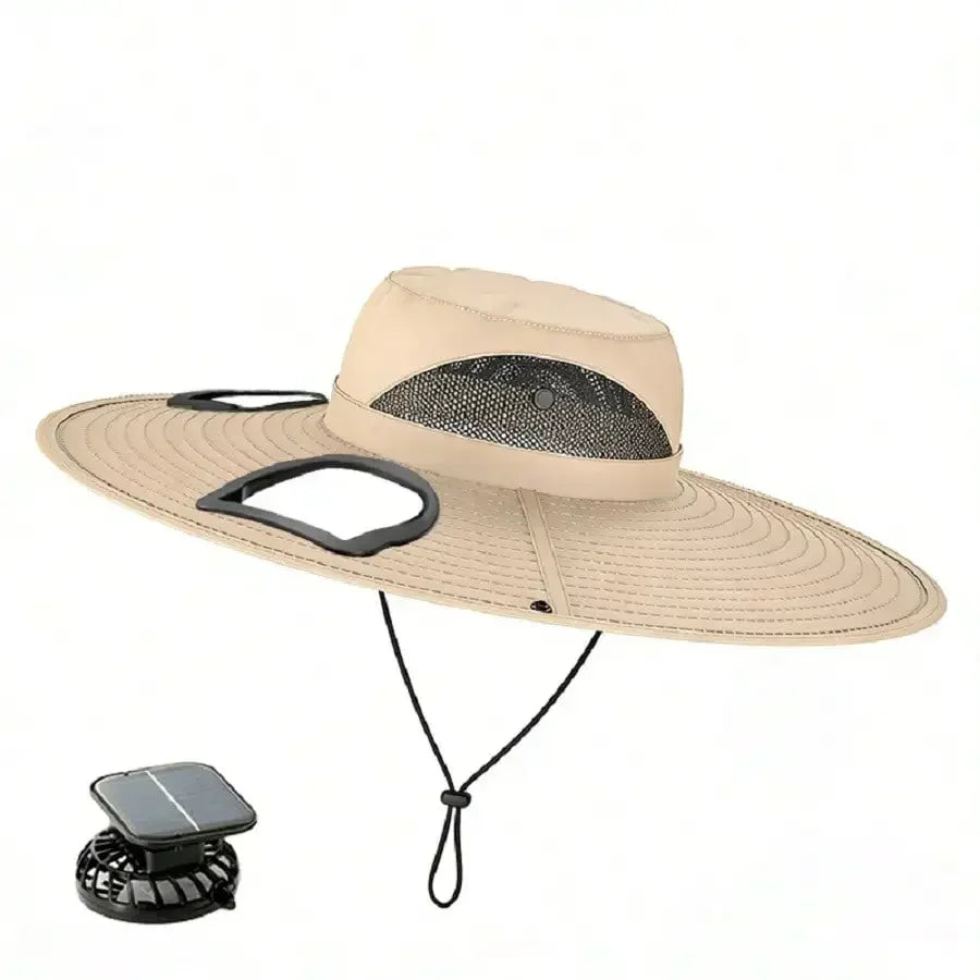 Solar Fan Cap, 180 ° Adjustable Fan, UPF50, USB, Solar Powered