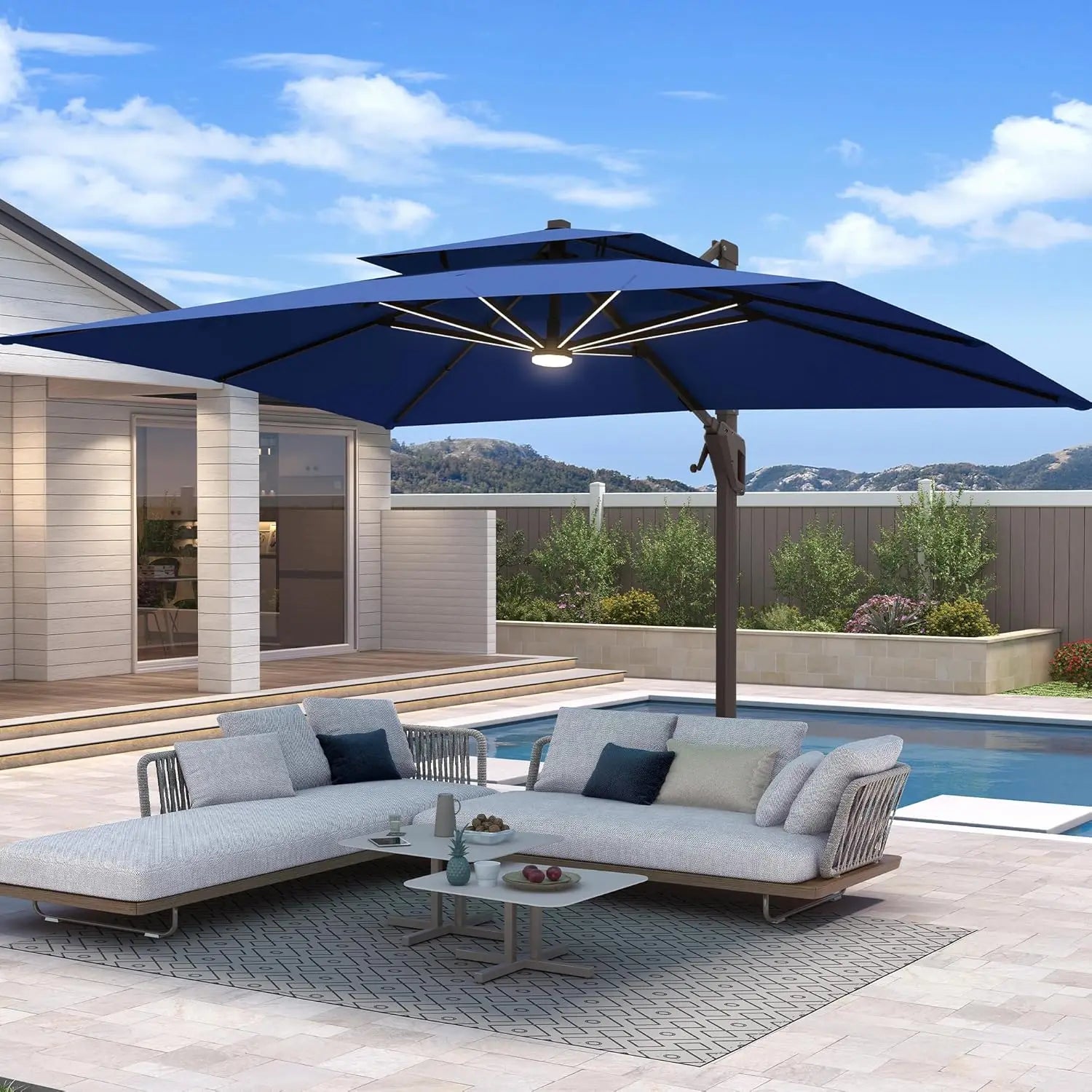 10 X 13 FT Cantilever Umbrella with Led Lights