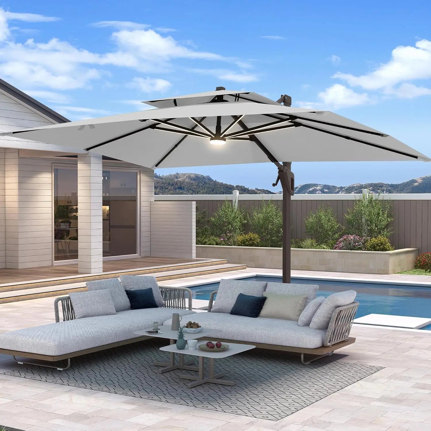 10 X 13 FT Cantilever Umbrella with Led Lights