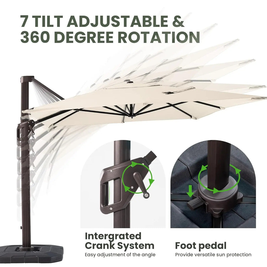 9' X 12' Cantilever Patio Umbrella Base Included 7 Tilts,