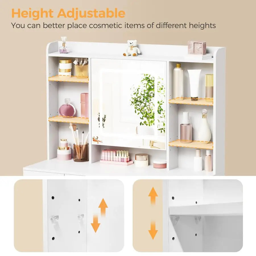 Vanity Desk with Mirror, Lights, power outlets