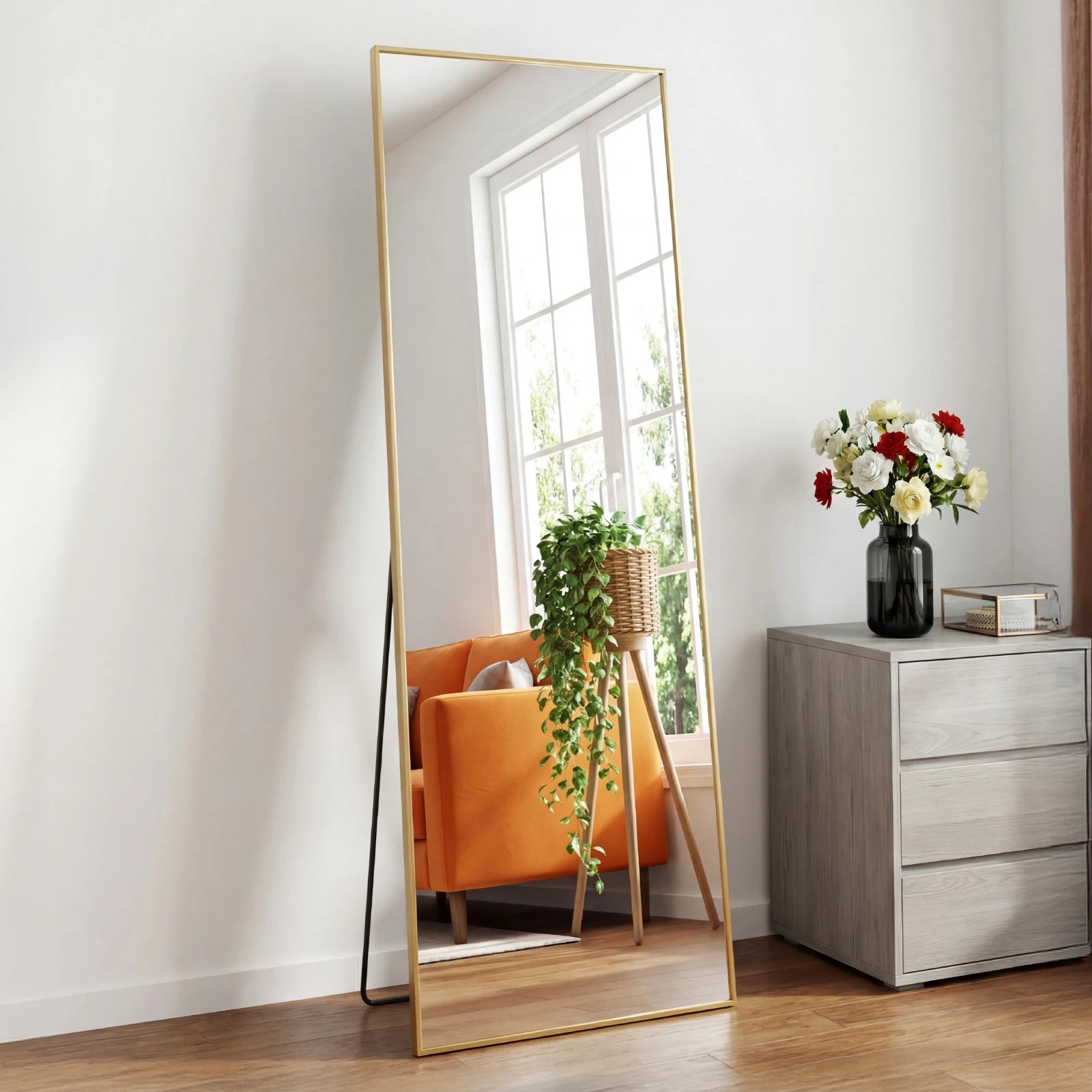 68"x26" Arched Full Length Mirror with Floor Stand