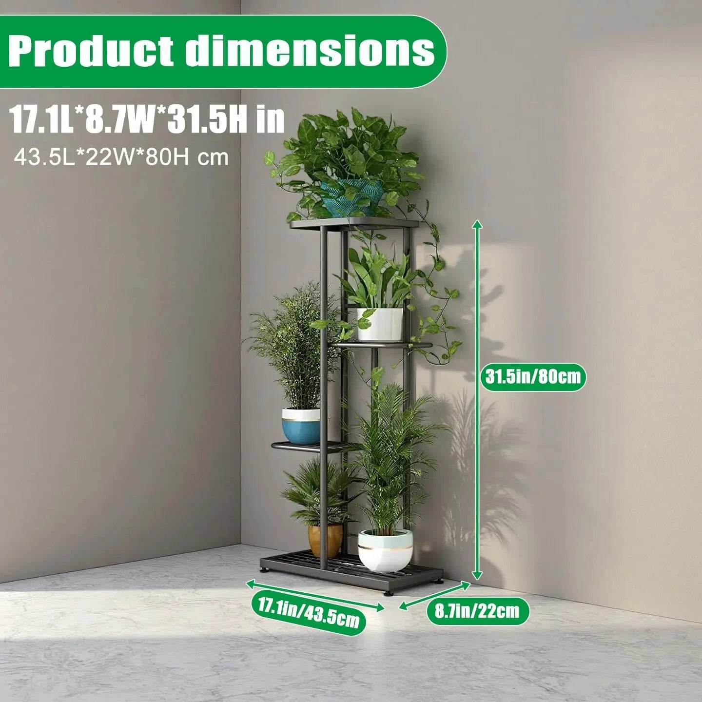 4-Tier Metal Plant Stand for Indoor Outdoor Use.