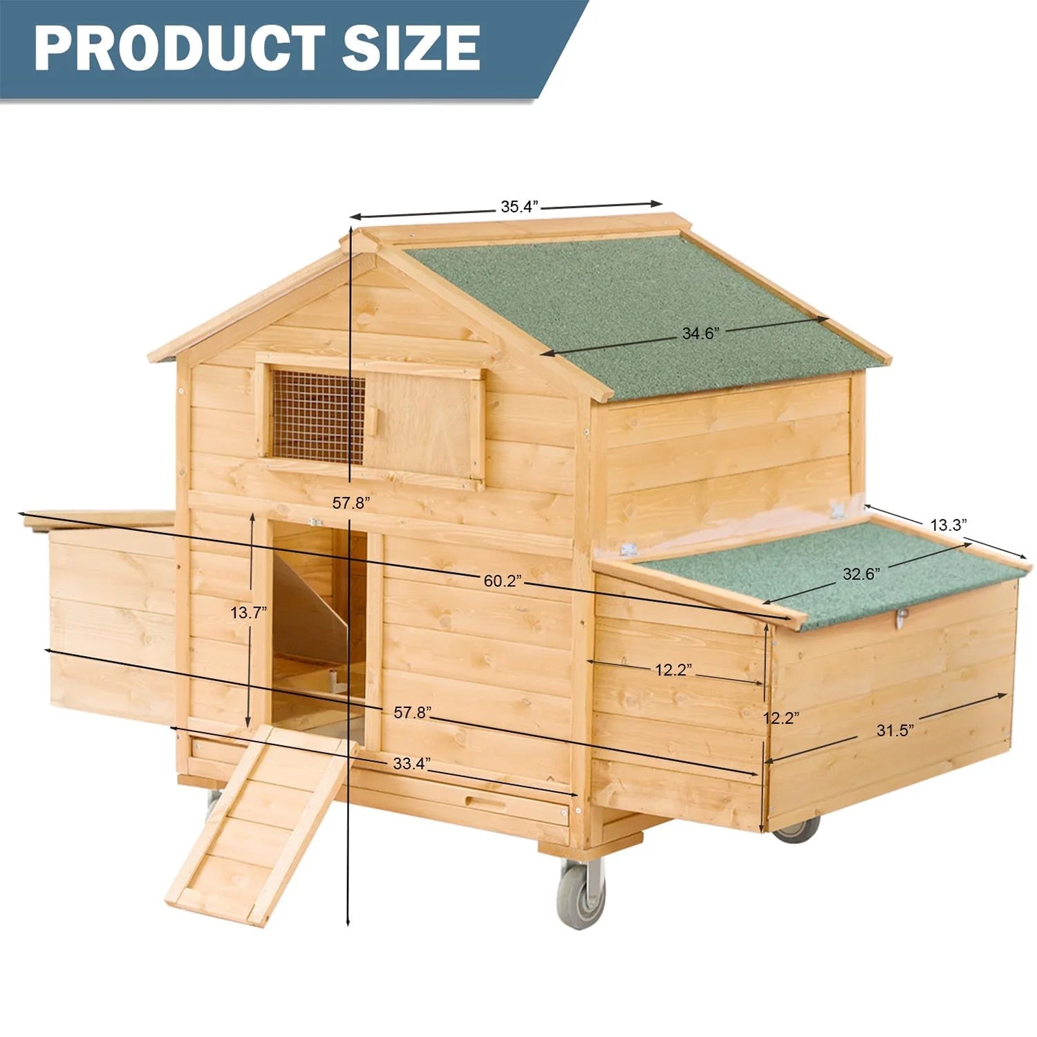 Large 6-8 Chicken Coop on Wheels with Nesting Box