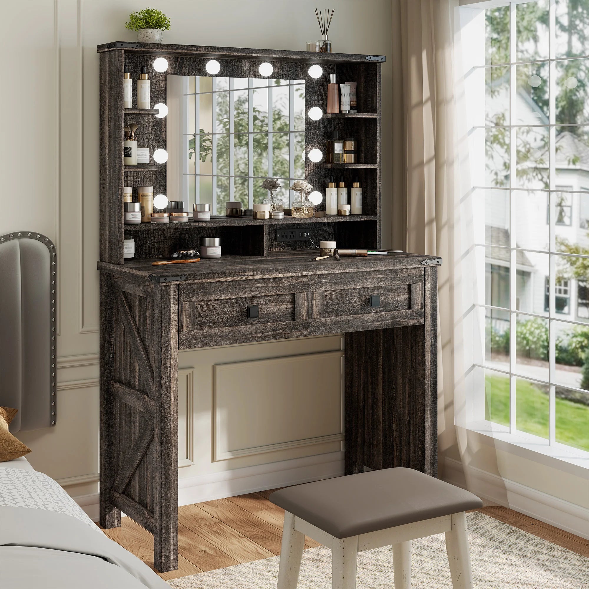 Small Vanity Desk with Mirror and Lights