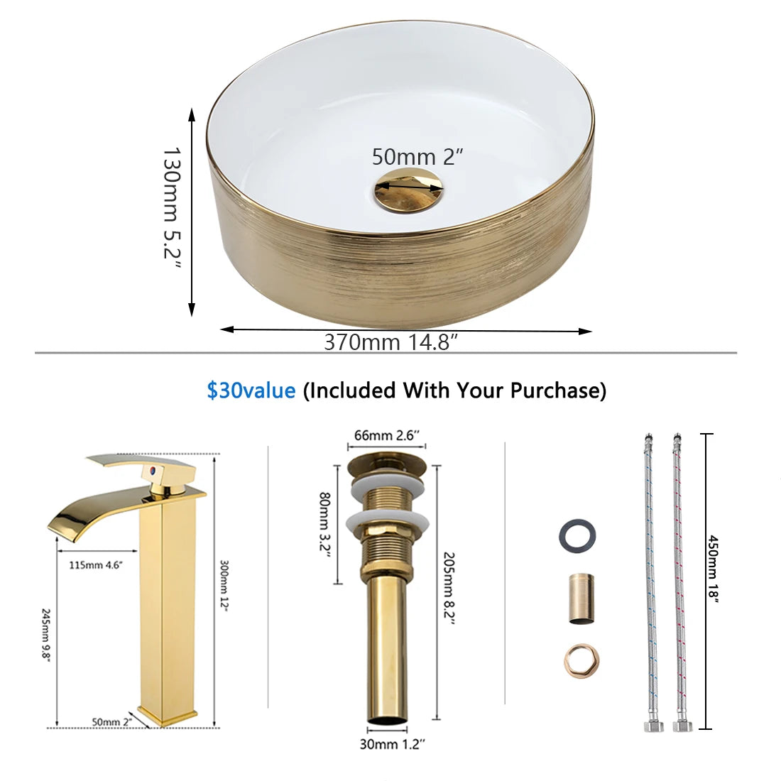 Gold Round Sink with Faucet