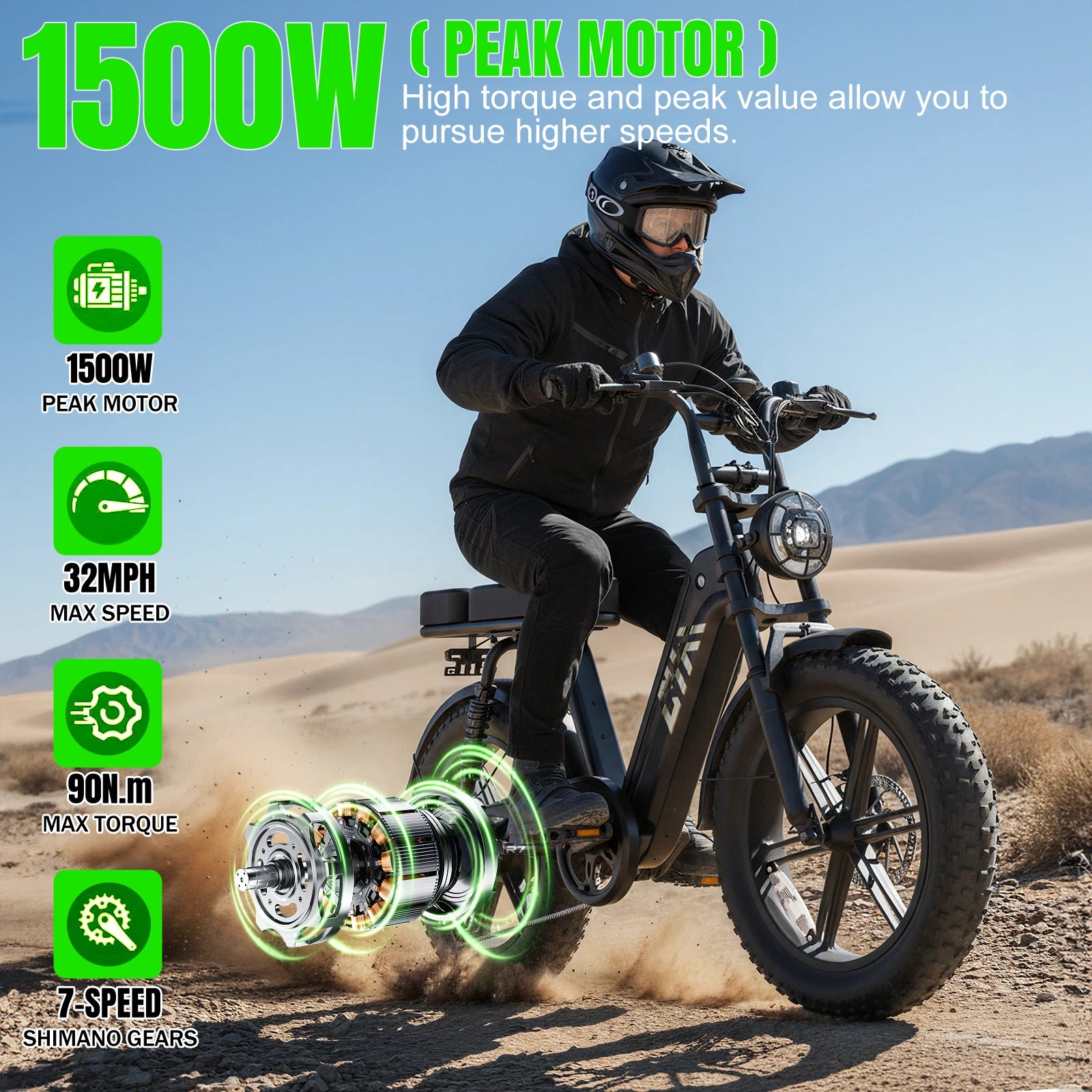 Electric Bike with Fat Tires, Rear Seat