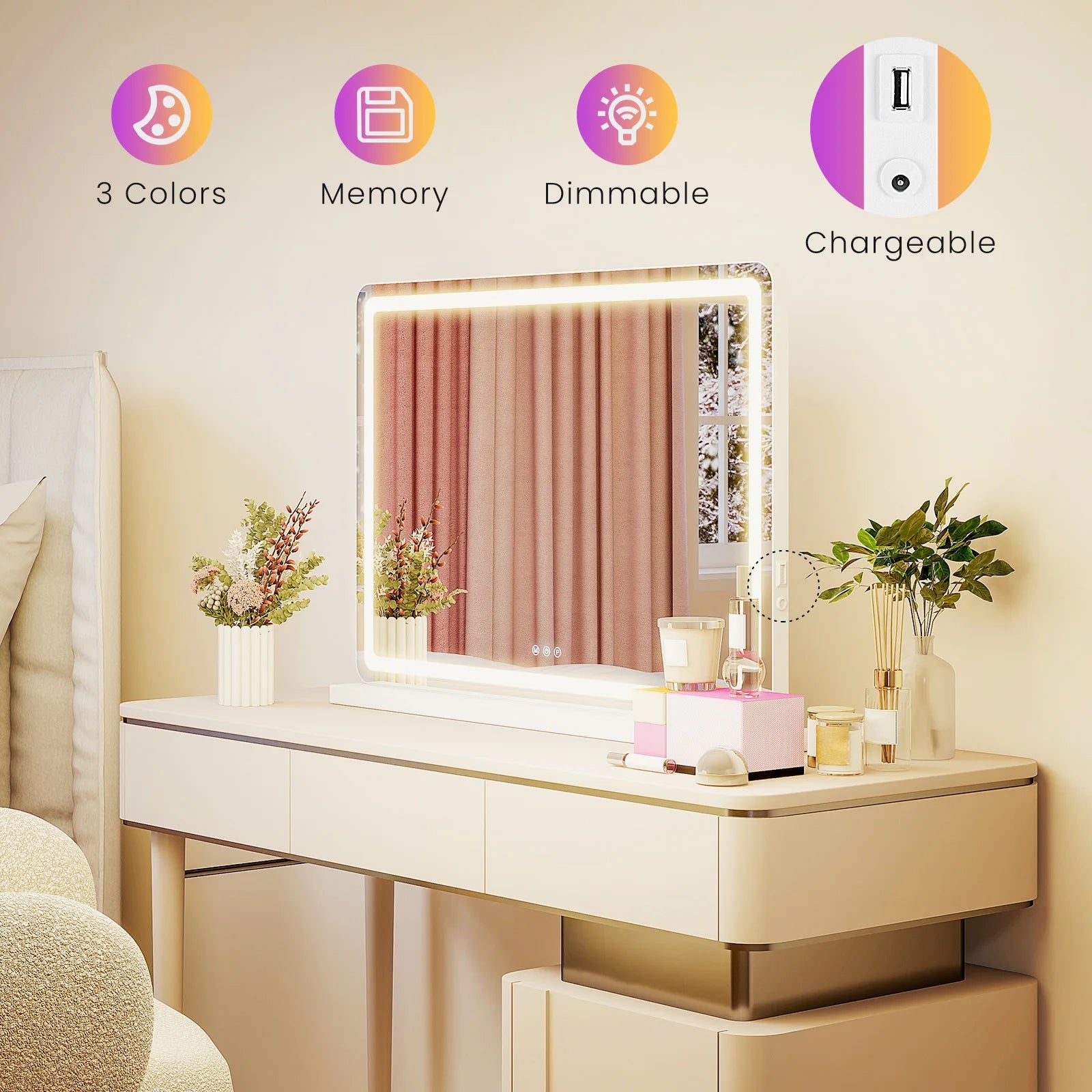LED Mirror with Dimmable Lights