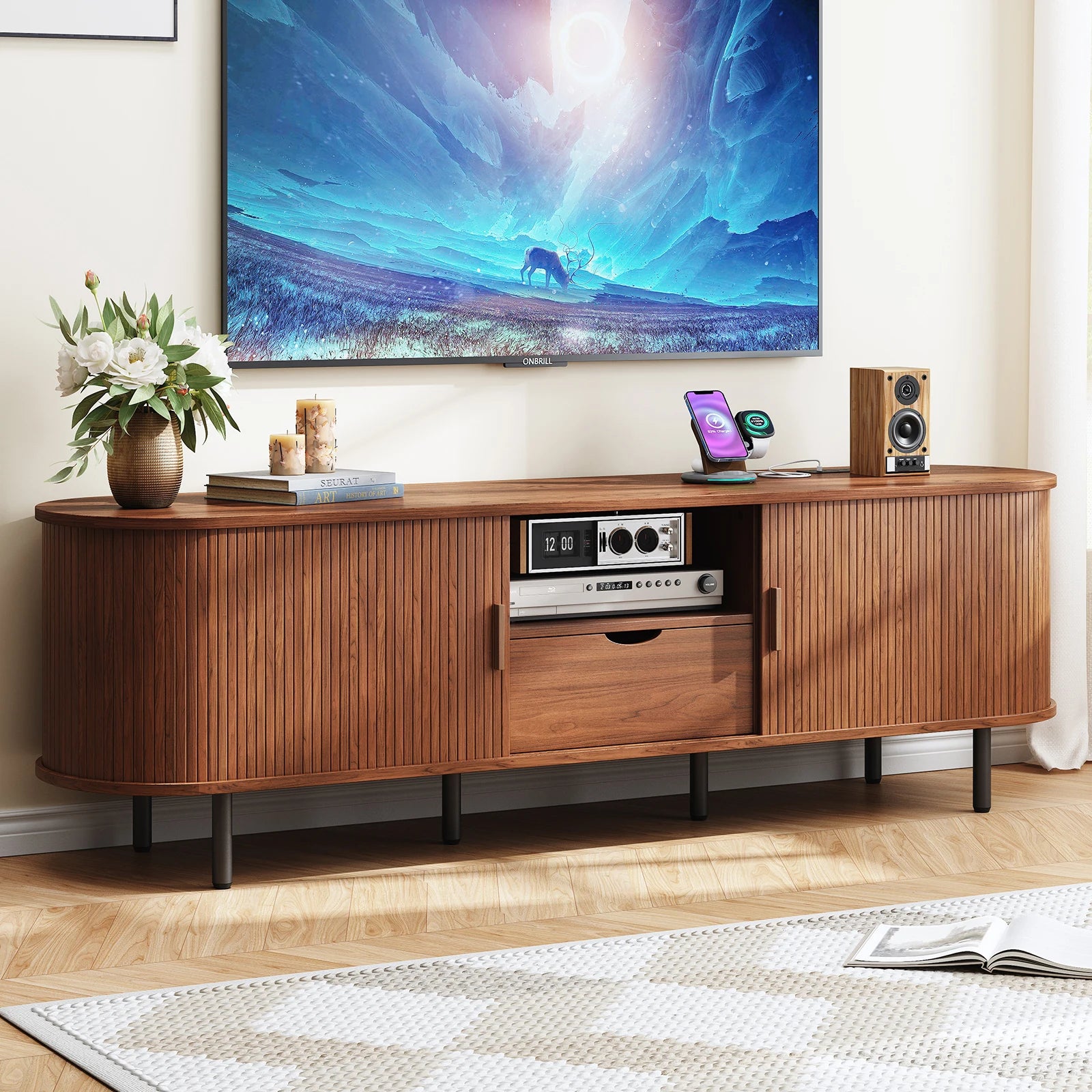 TV Stand w/ Power Outlet Storage & Drawer