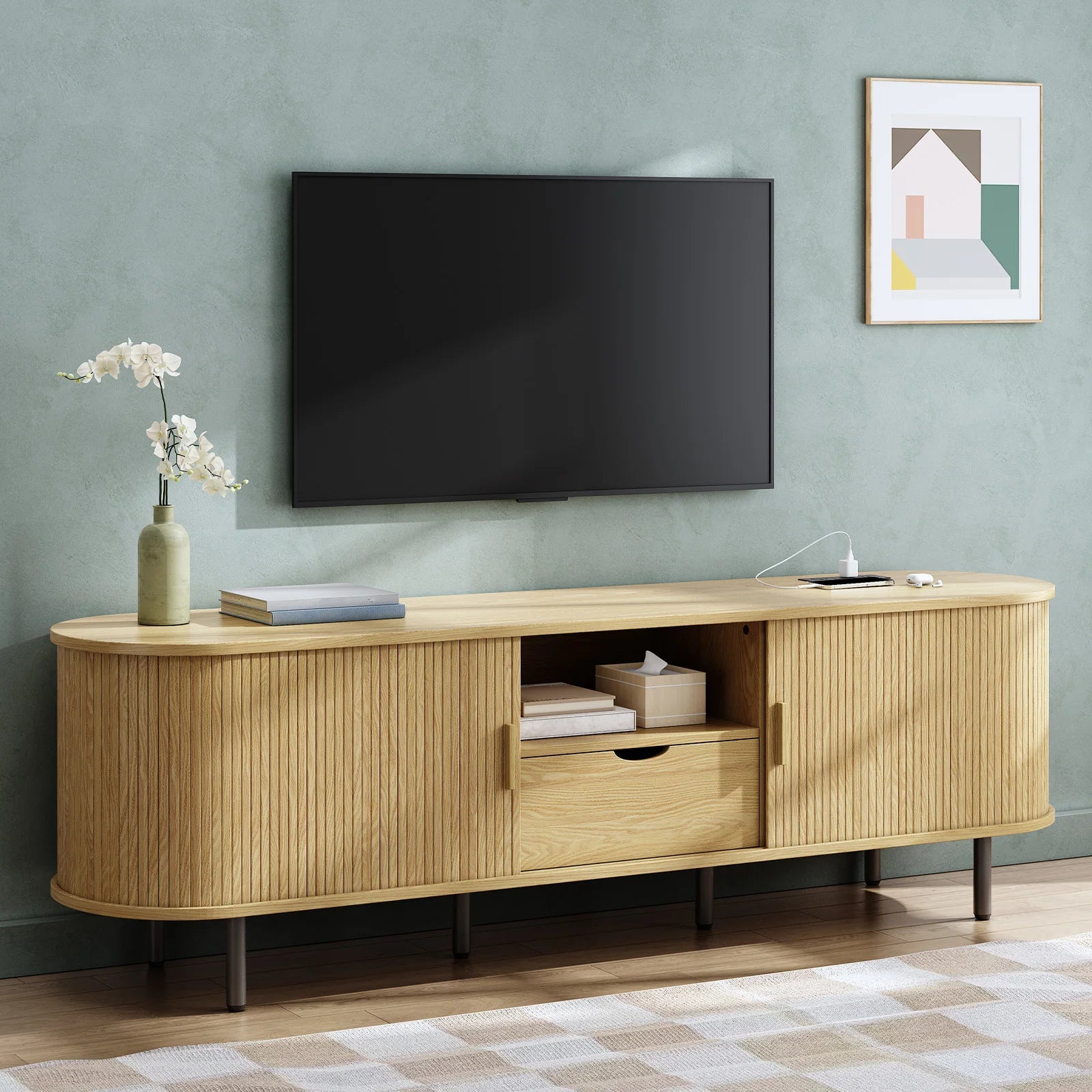 TV Stand w/ Power Outlet Storage & Drawer