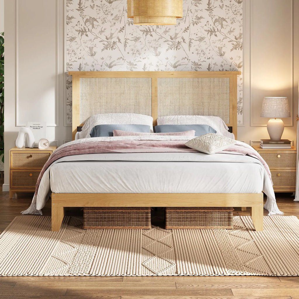 Rattan Bed Frame with LED Lights