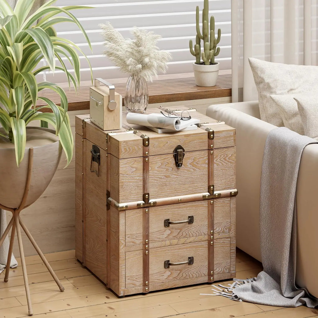 Vintage Storage Chest with Buckle Hinged Top