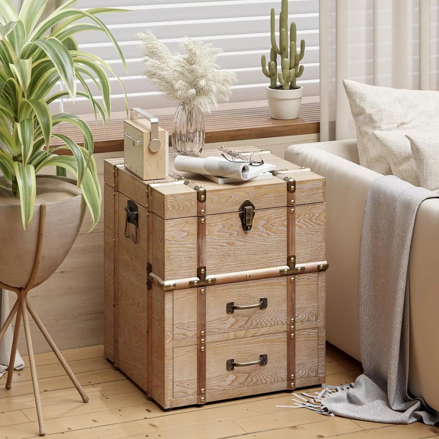 Vintage Storage Chest with Buckle Hinged Top