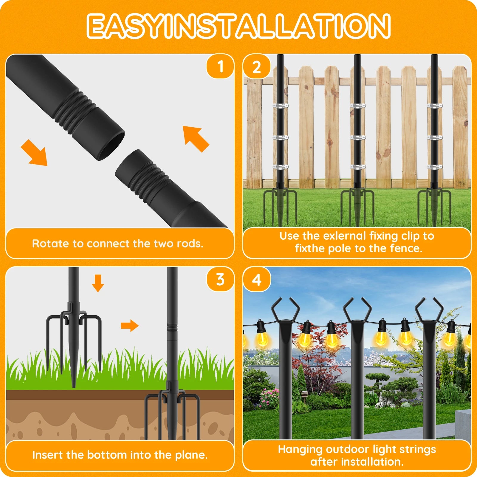 6 Pack 10FT Metal String Light Poles