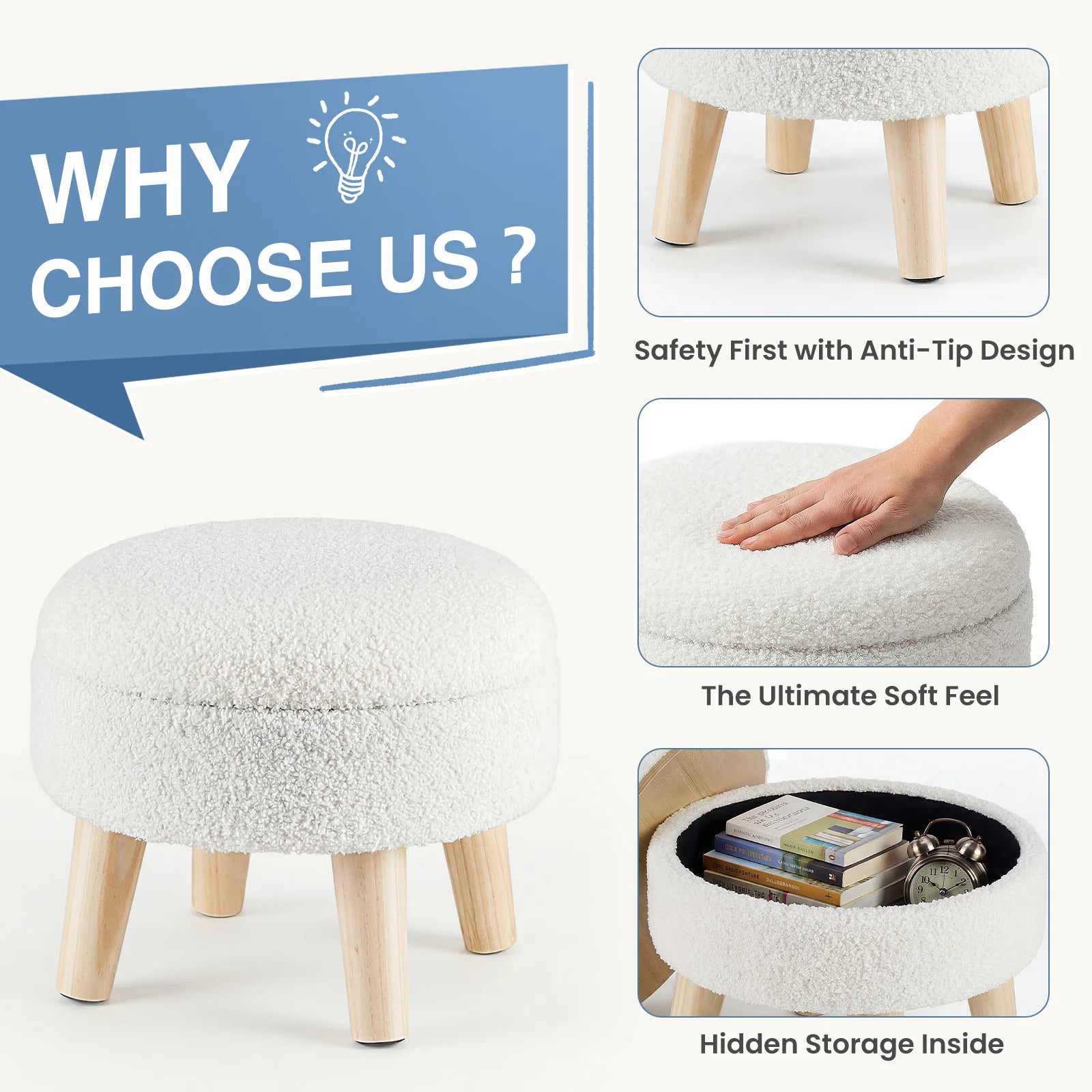 Round Storage Ottoman Padded Seat Footstool