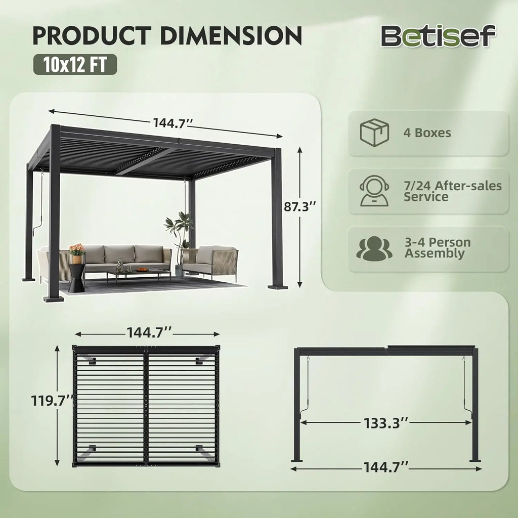 10x12 FT Outdoor Louvered Pergola