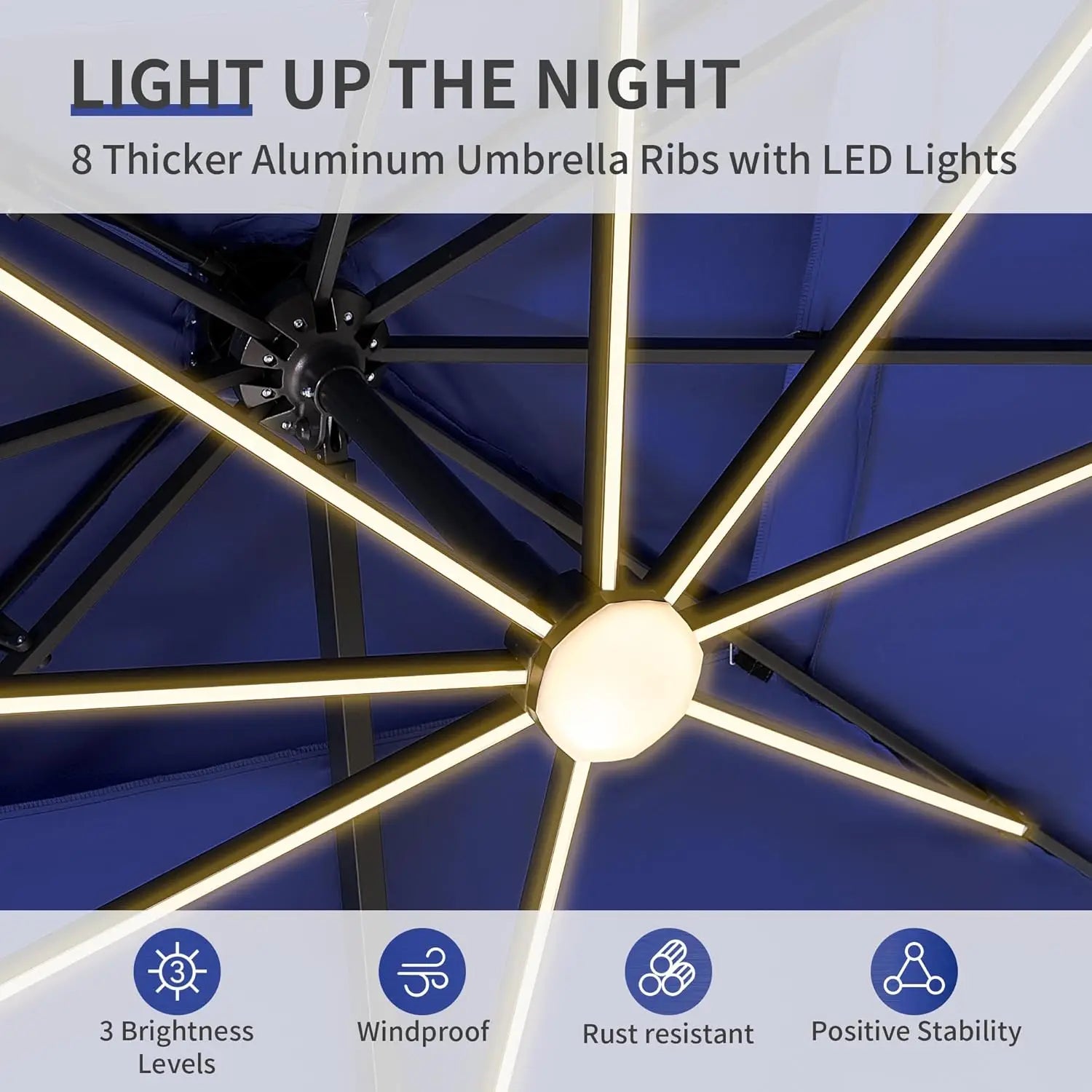 10 X 13 FT Cantilever Umbrella with Led Lights