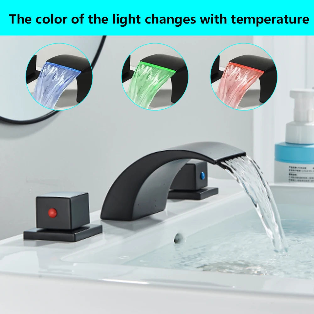 LED Bathroom Waterfall  Faucet 3 Hole