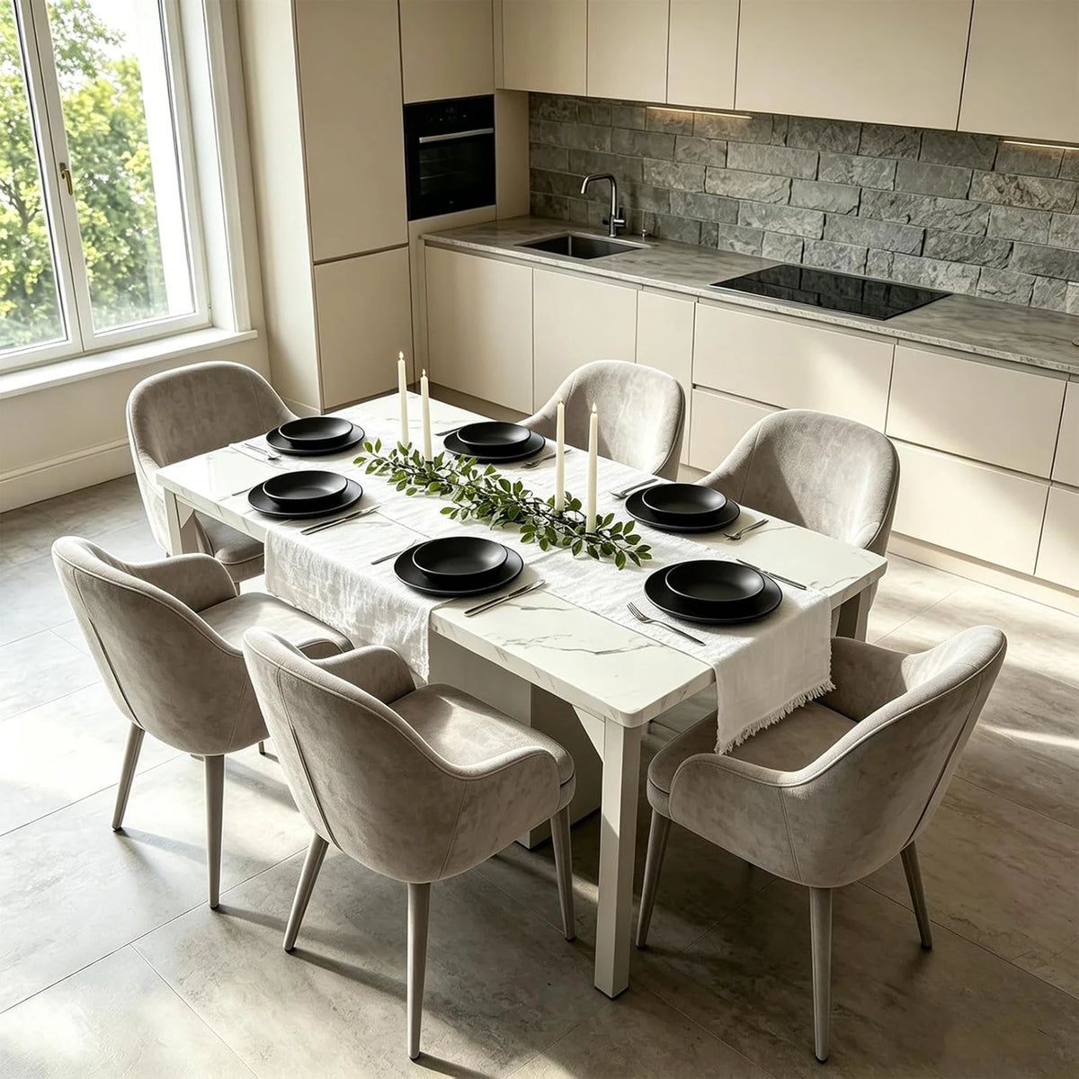 71" Marble look Dining Table