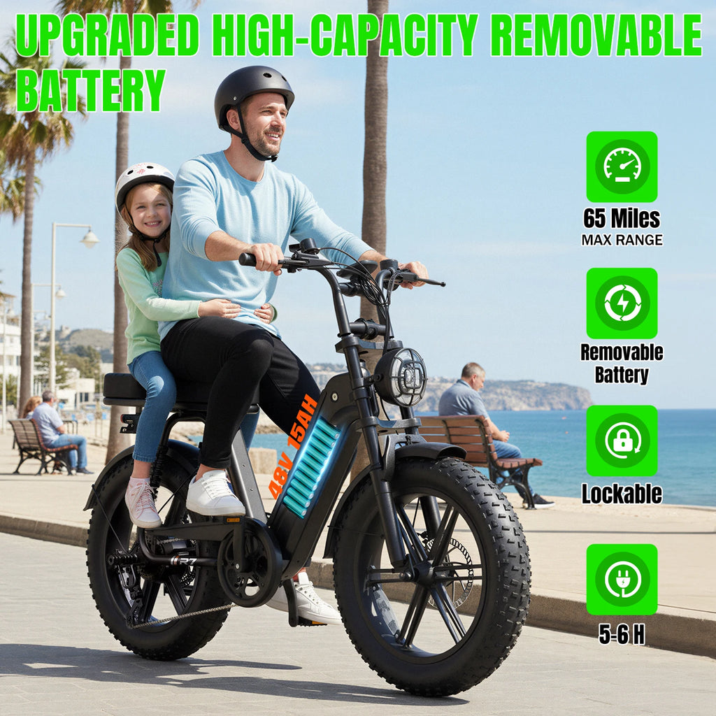 Electric Bike with Fat Tires, Rear Seat