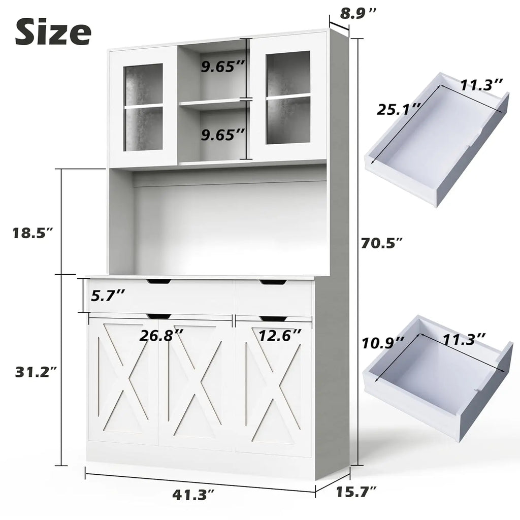 71" Tall Pantry Cabinet Hutch Microwave Stand