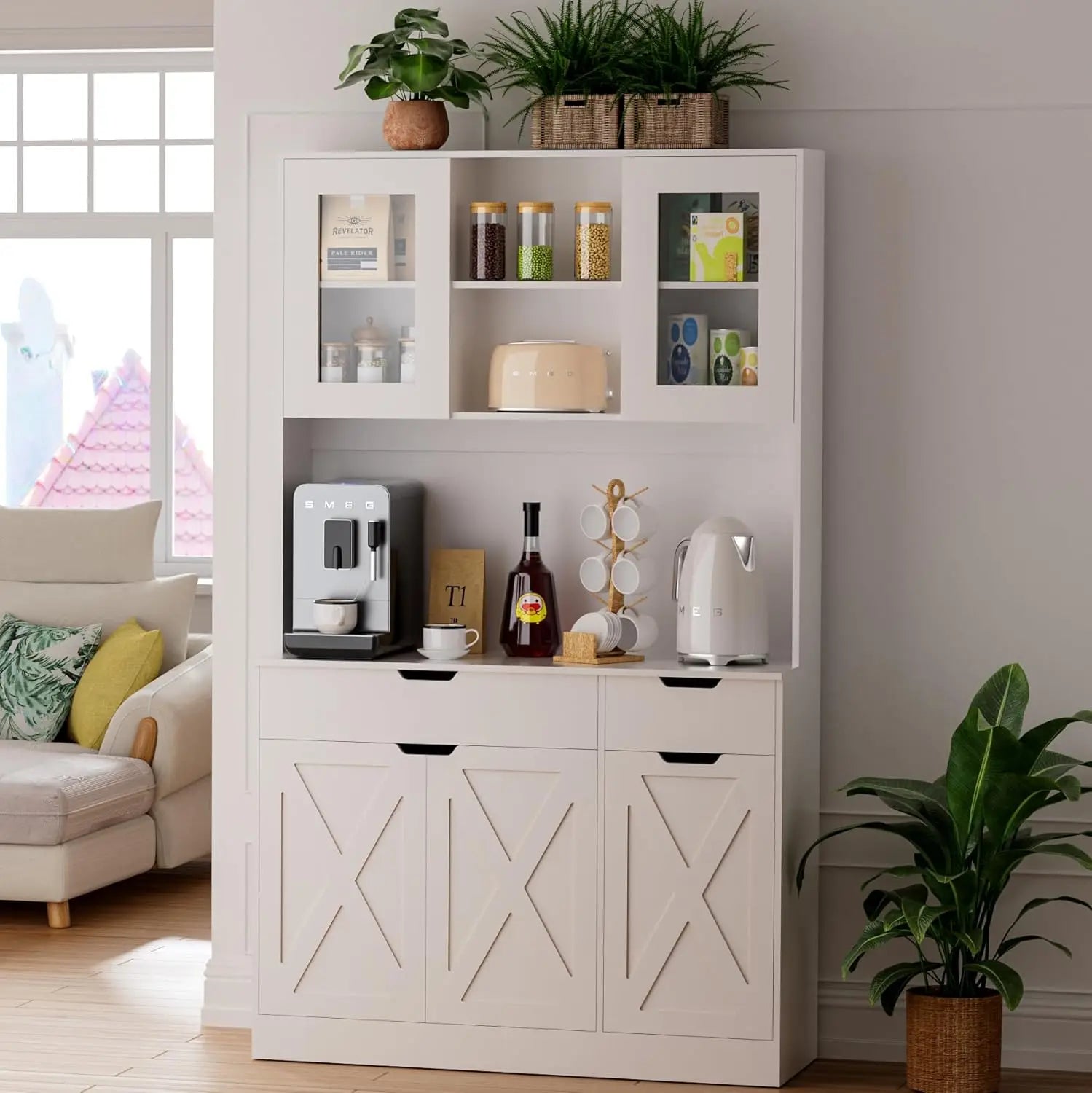 71" Tall Pantry Cabinet Hutch Microwave Stand