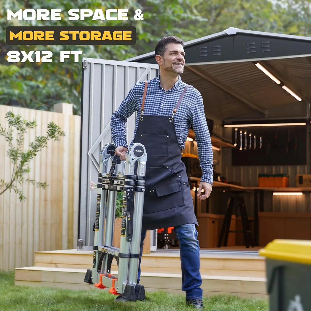 8x12FT Reinforced Metal Outdoor Storage Shed for Backyards