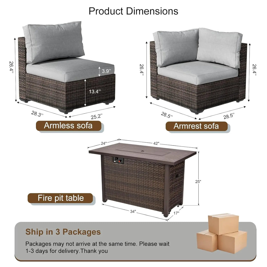 7-Pc. Patio Furniture Set Propane Firepit Table.