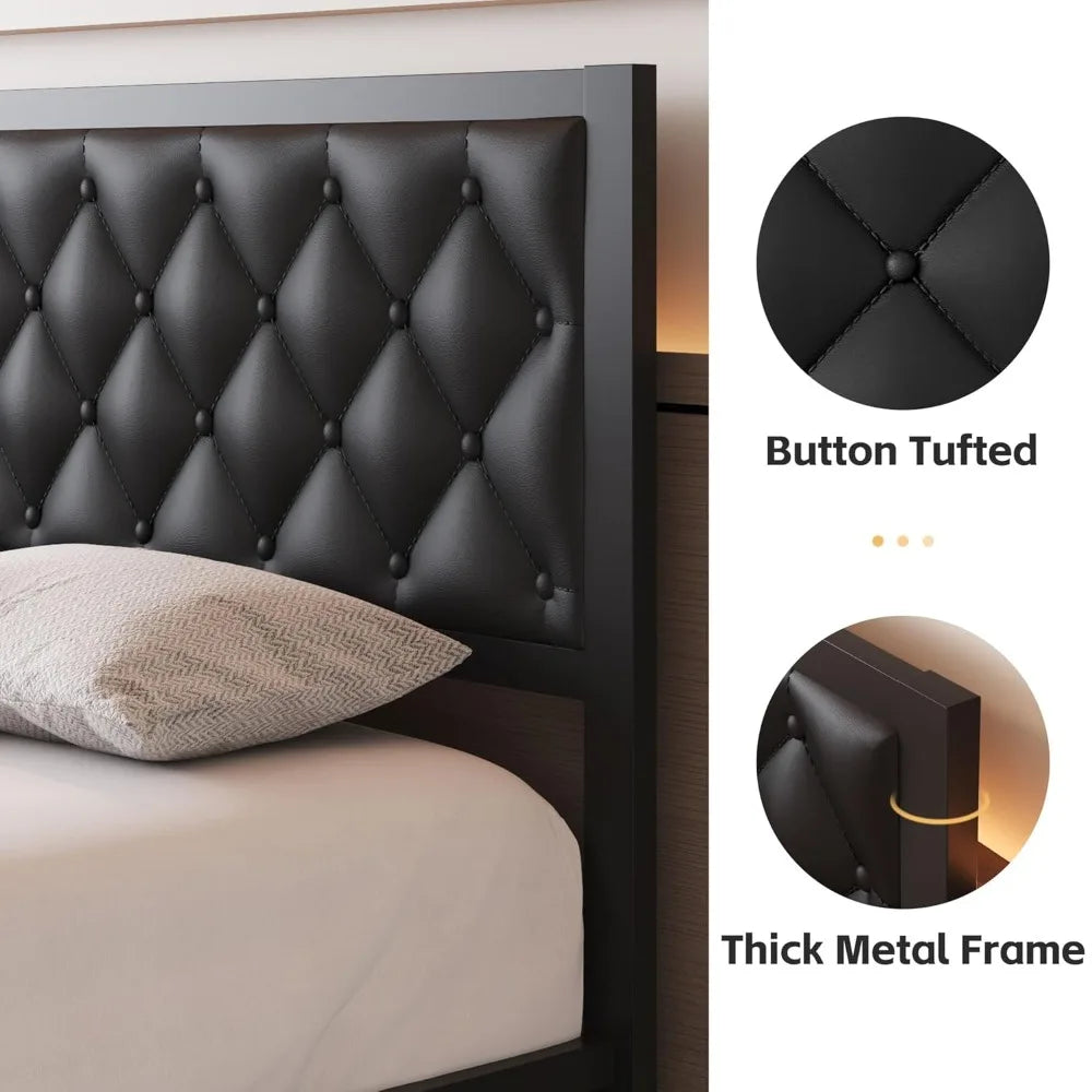Bed Frame with Leather Headboard