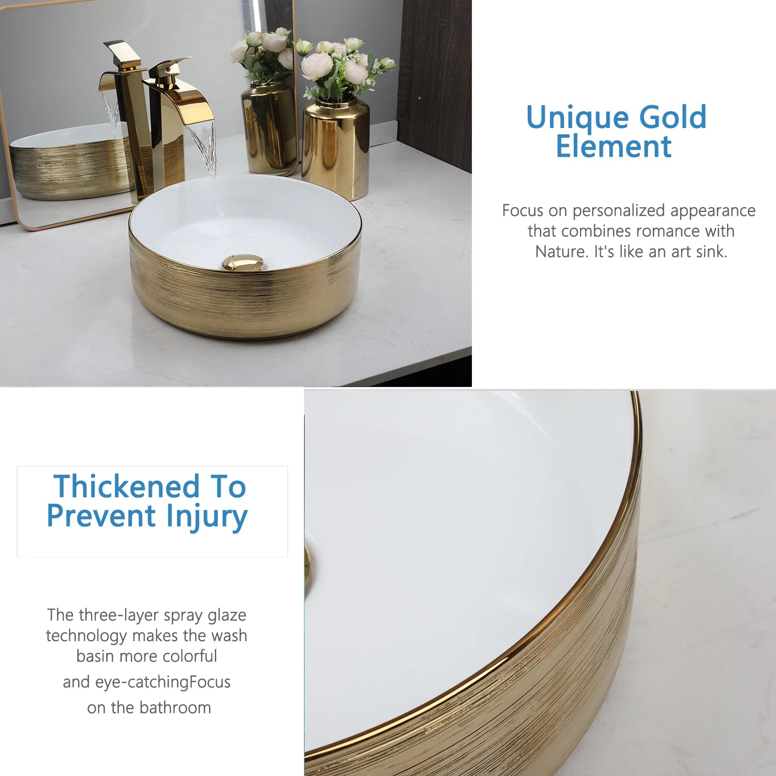 Gold Round Sink with Faucet