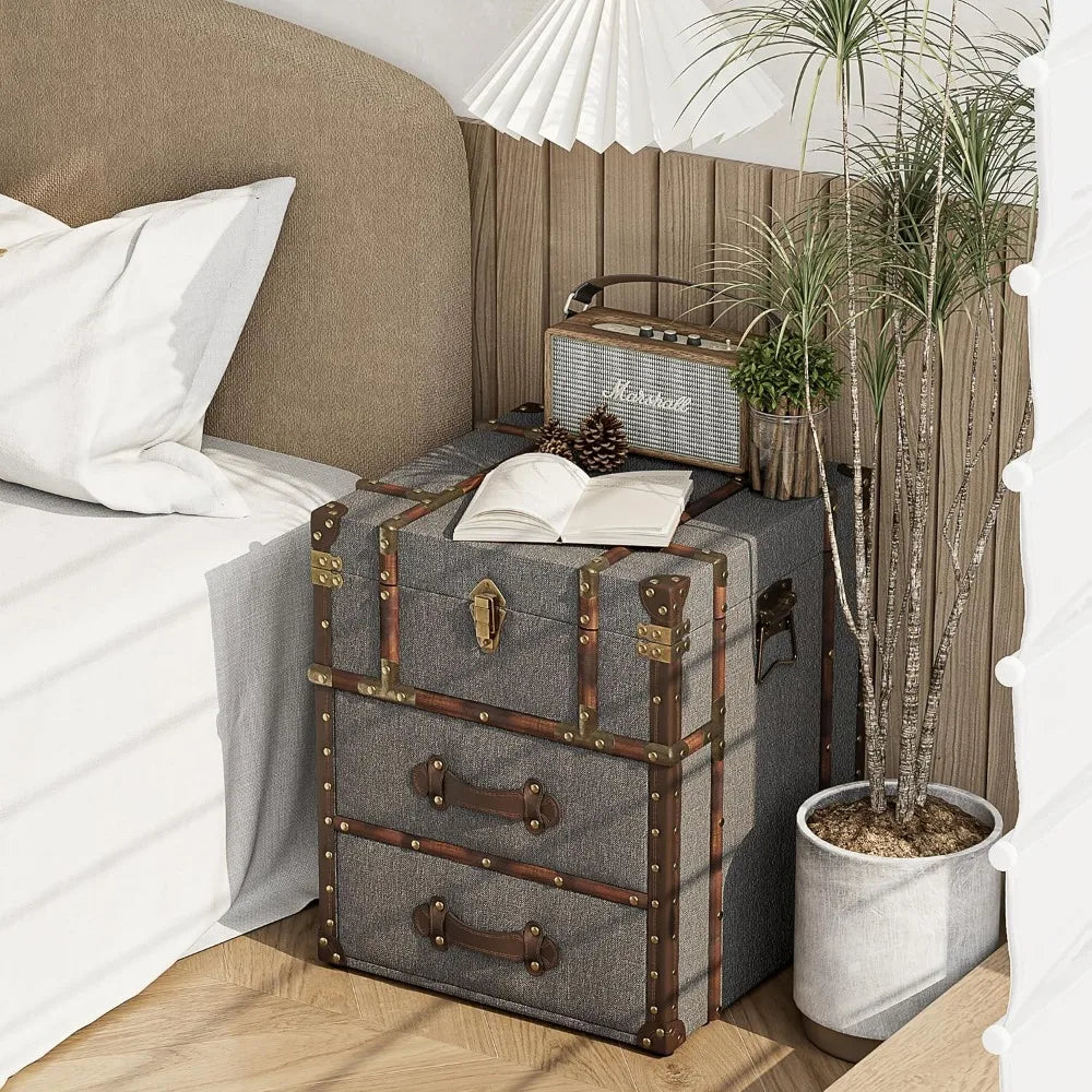 Vintage Storage Chest with Buckle Hinged Top