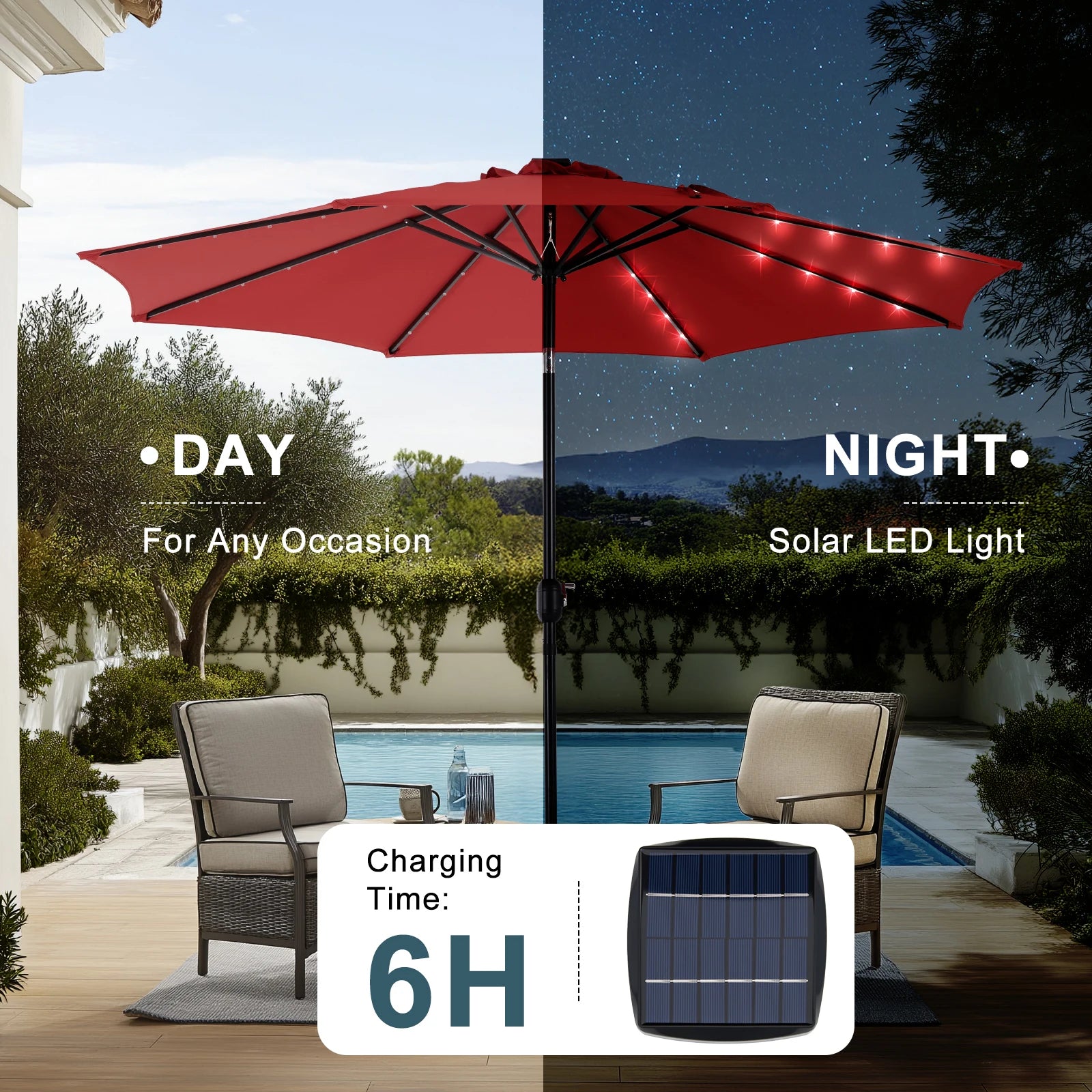Solar Patio Umbrella with32 LED Lights