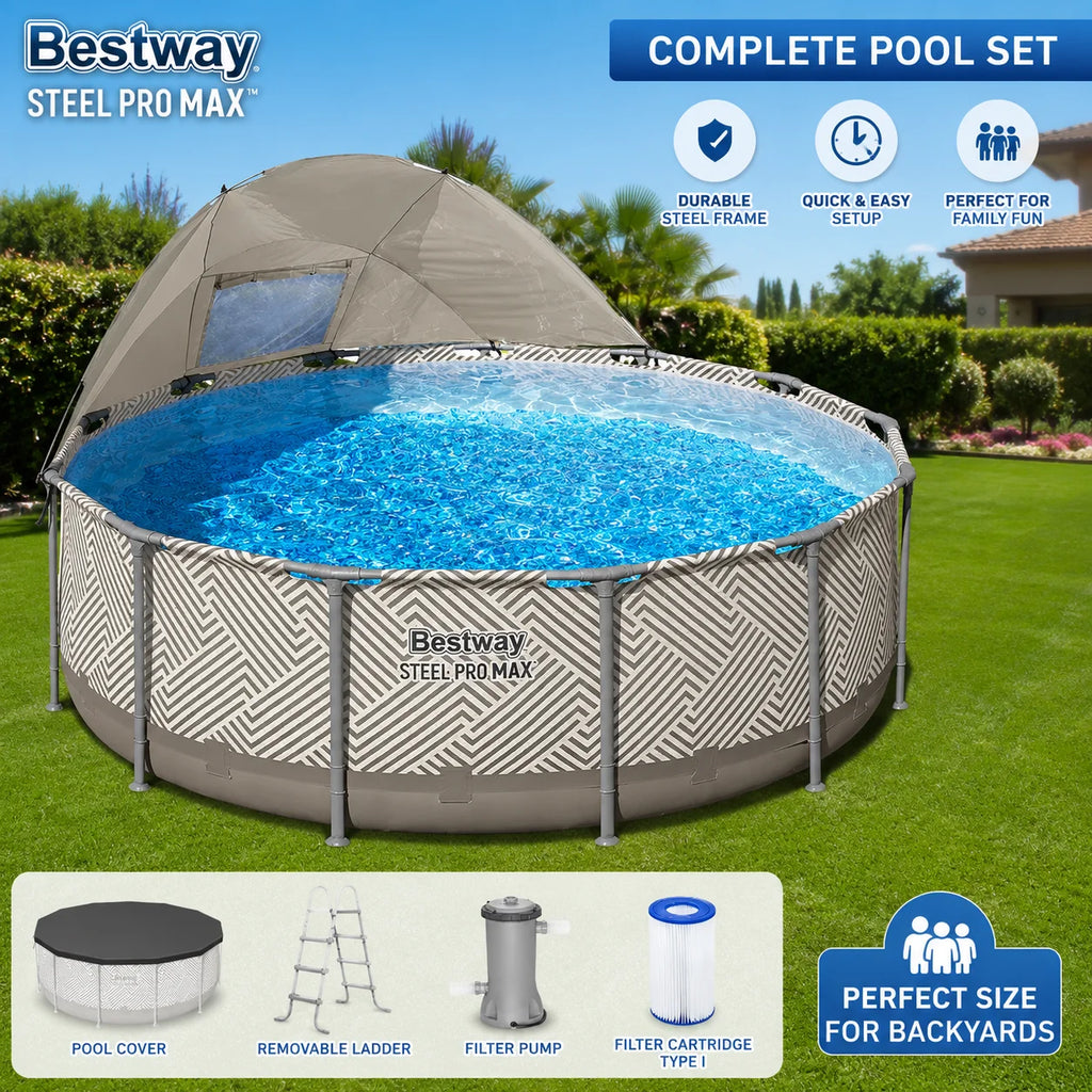 Steel 13ft Round Pool w/canopy, Pump & Ladder