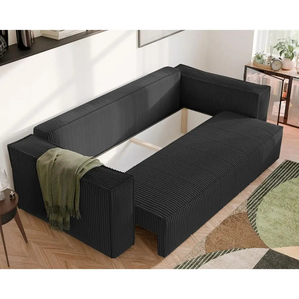Three-Seater Corduroy Sofa Bed with Storage