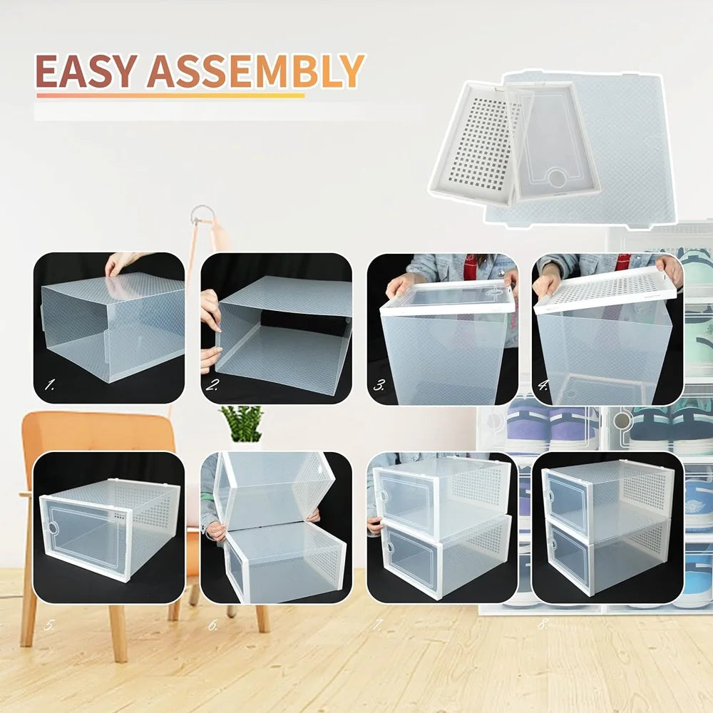 24pcs Large Stackable Plastic Shoe Storage Boxes
