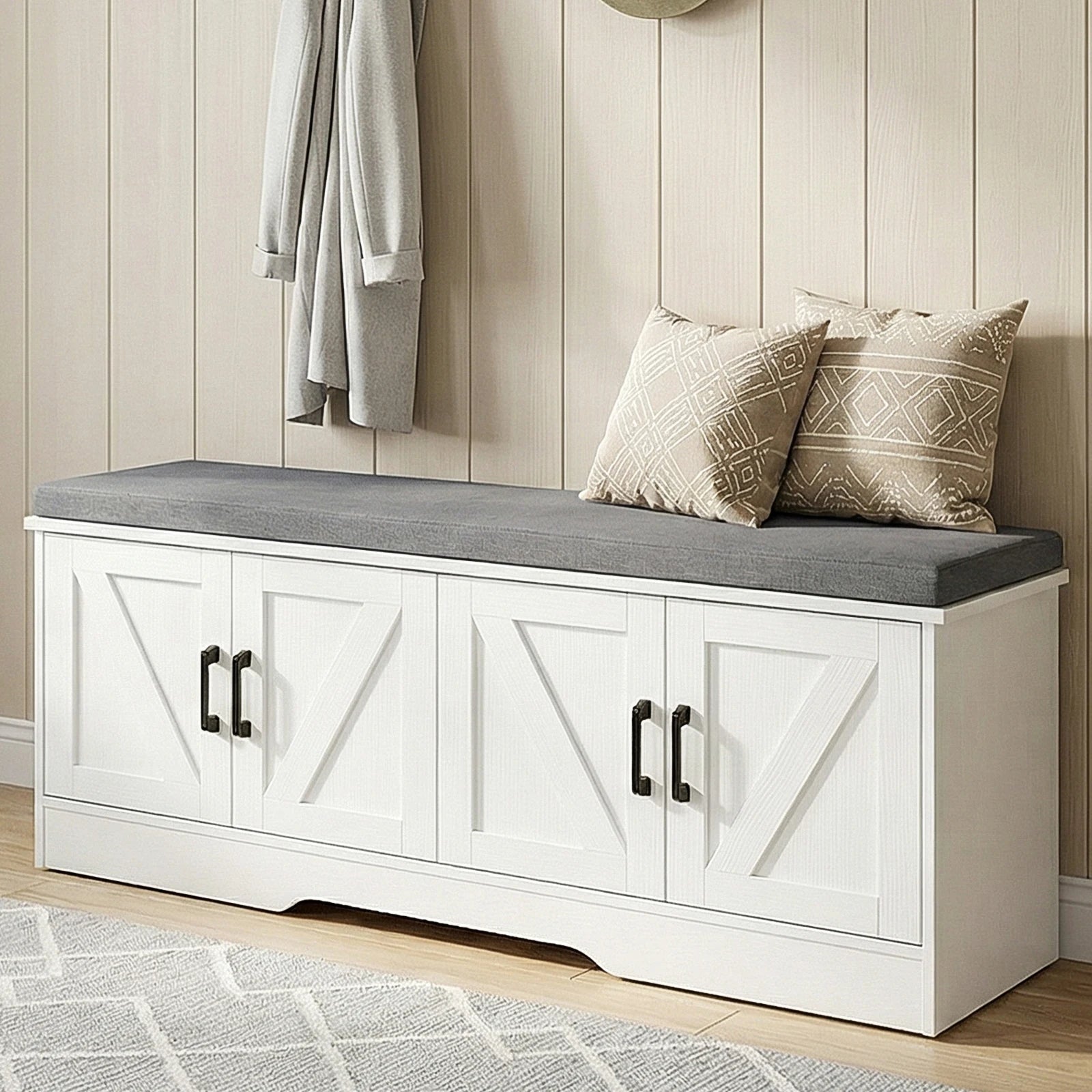 Storage Bench with Padded Seat Cushion