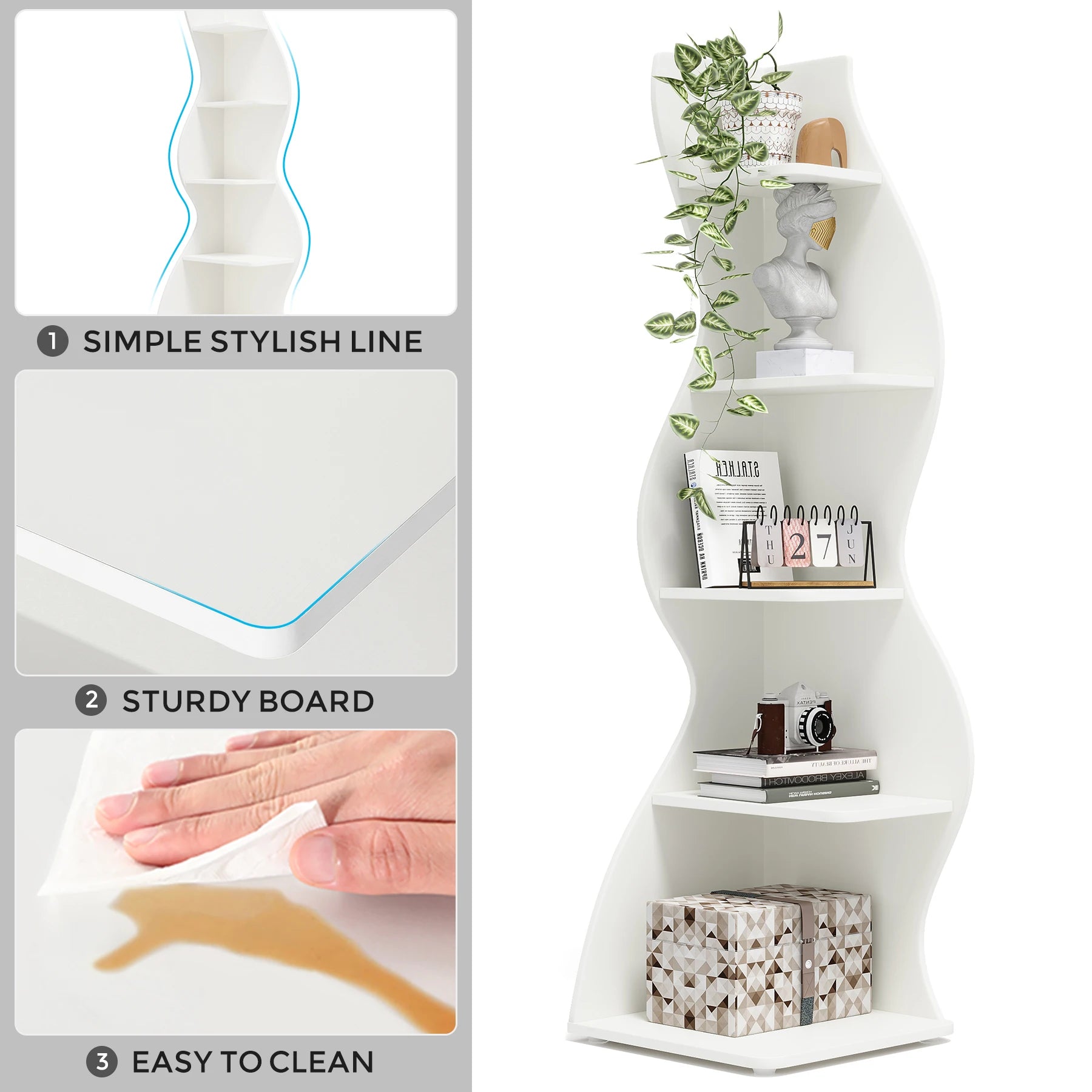 Modern 5-Tier Wall Corner Bookshelf