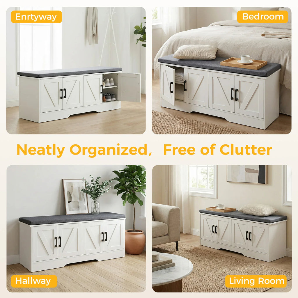 Storage Bench with Padded Seat Cushion