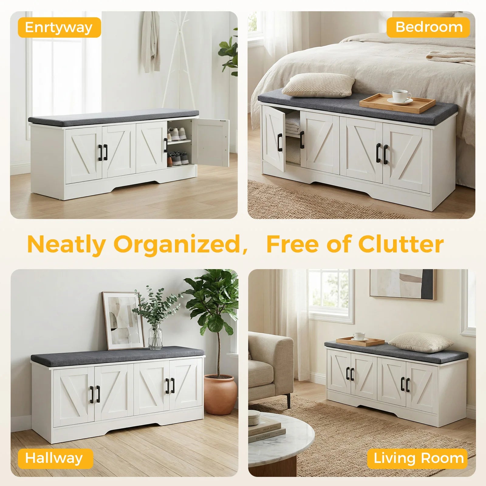 Storage Bench with Padded Seat Cushion