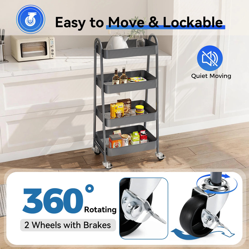 4 Tier Kitchen Cart W/Lockable Wheels