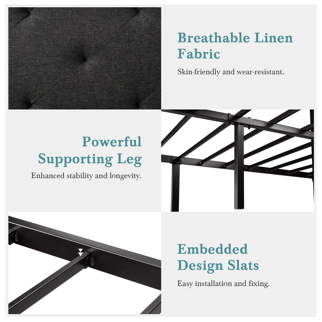 Bed Frame with Upholstered Finely Stitched Headboard