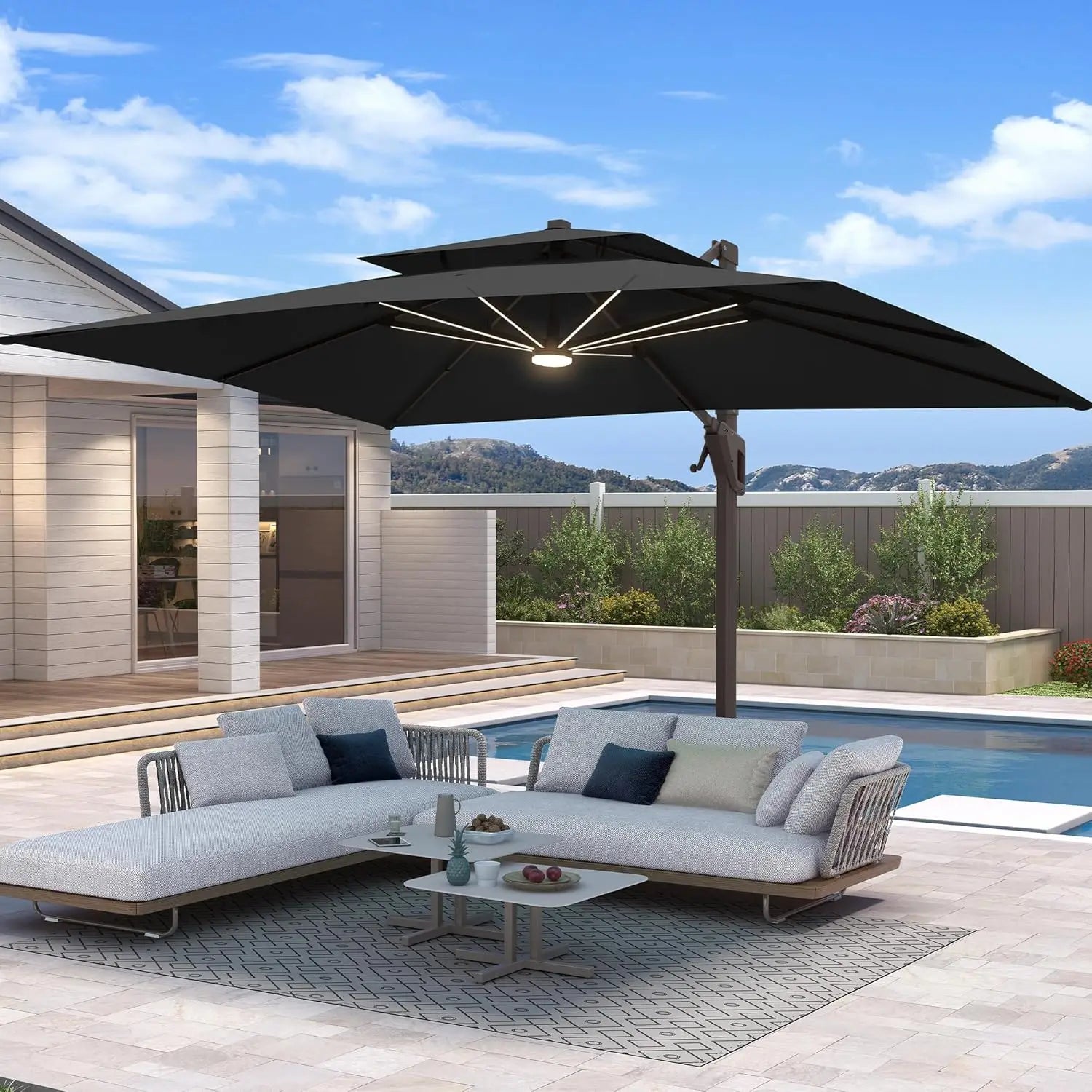 10 X 13 FT Cantilever Umbrella with Led Lights