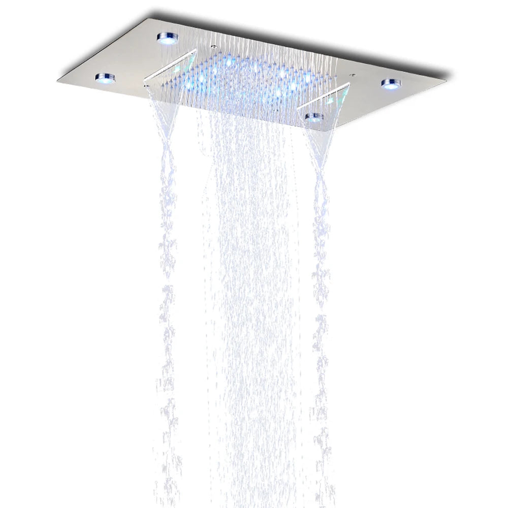 Black Rain Waterfall Shower Head Remote Control LED